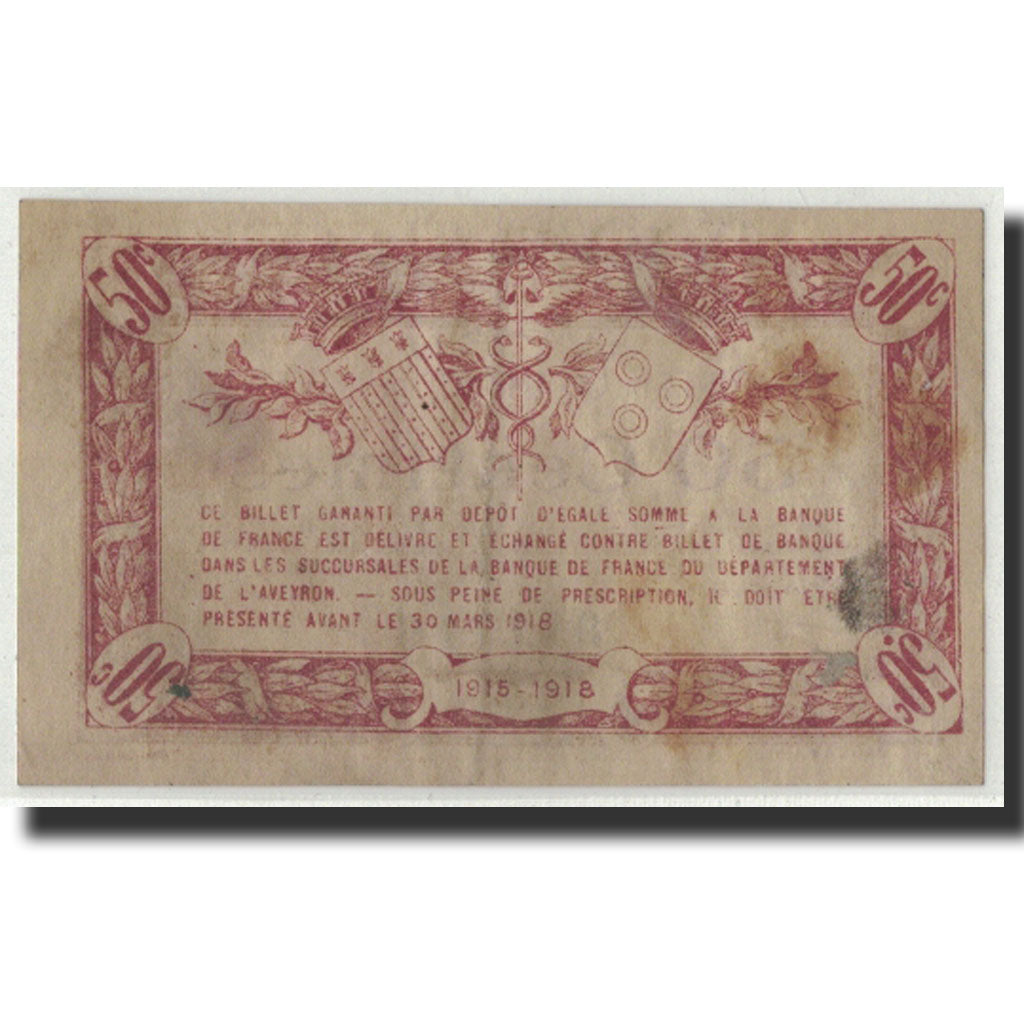 France, Aveyron, 50 Centimes, 1915, VF(20-25), Pirot:108-1