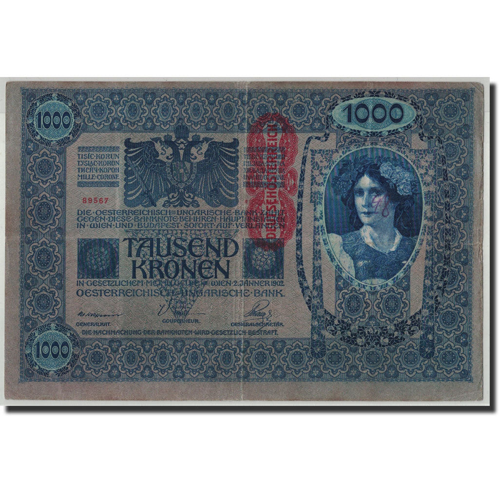Banknote, Austria, 1000 Kronen, Undated (1919), 1902-01-02, KM:59, VF(20-25)