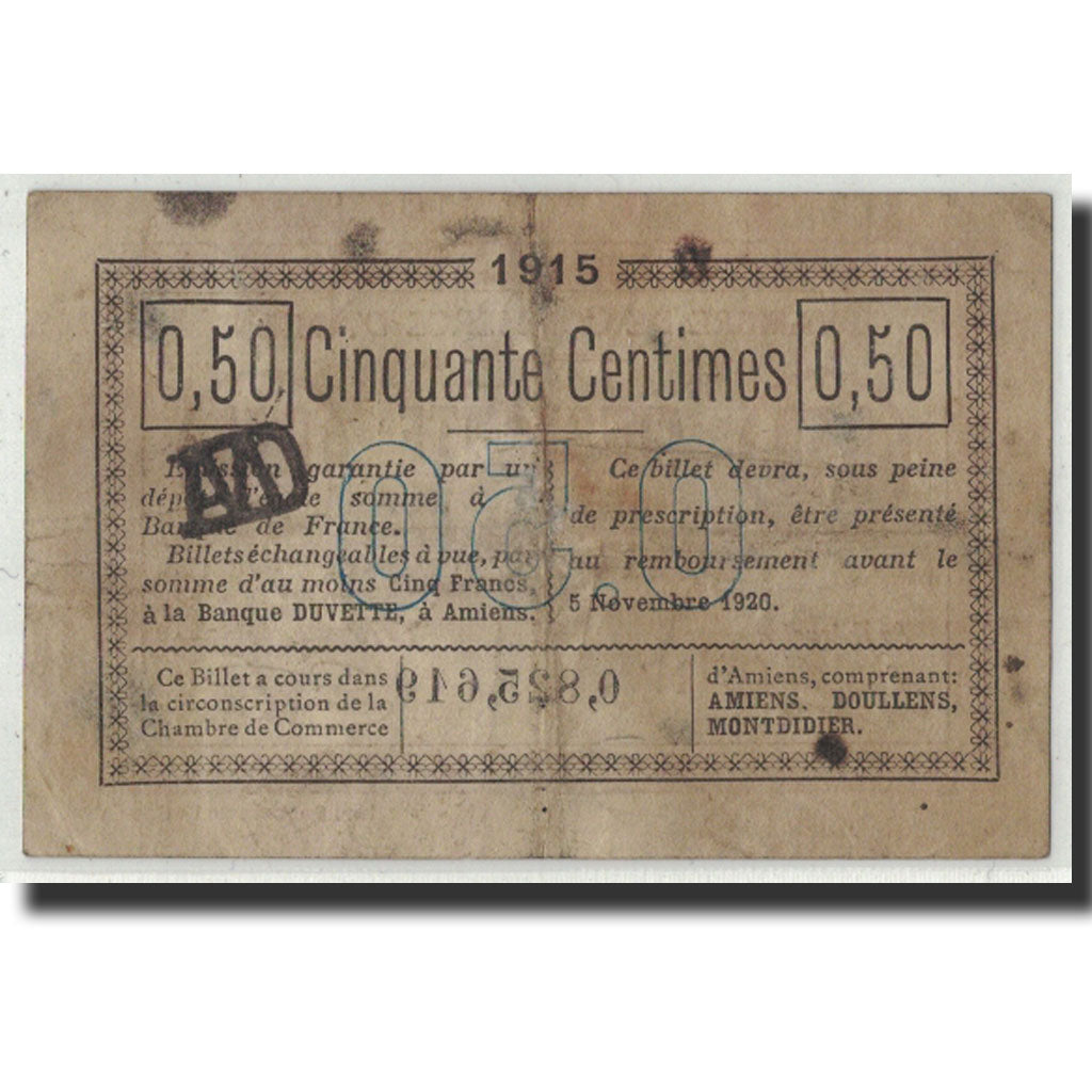 Francia, Amiens, 50 Centimes, 1915, MB, Pirot:7-14