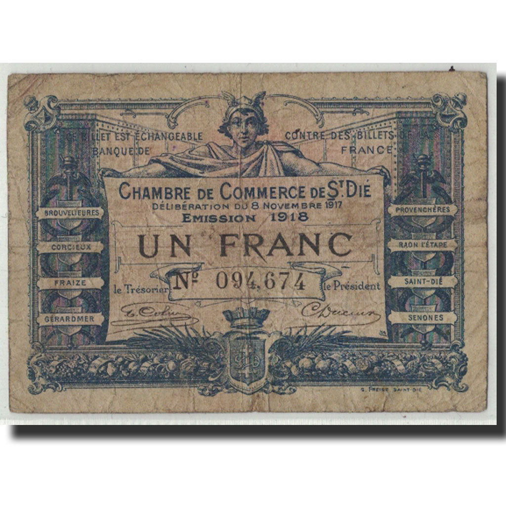 France, Saint-Dié, 1 Franc, 1917, VG(8-10), Pirot:112-11