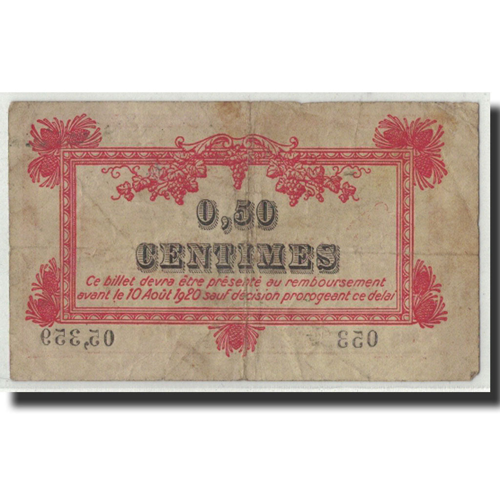 Pirot:85-6, 50 Centimes, 1915, France, VF(20-25), Montpellier