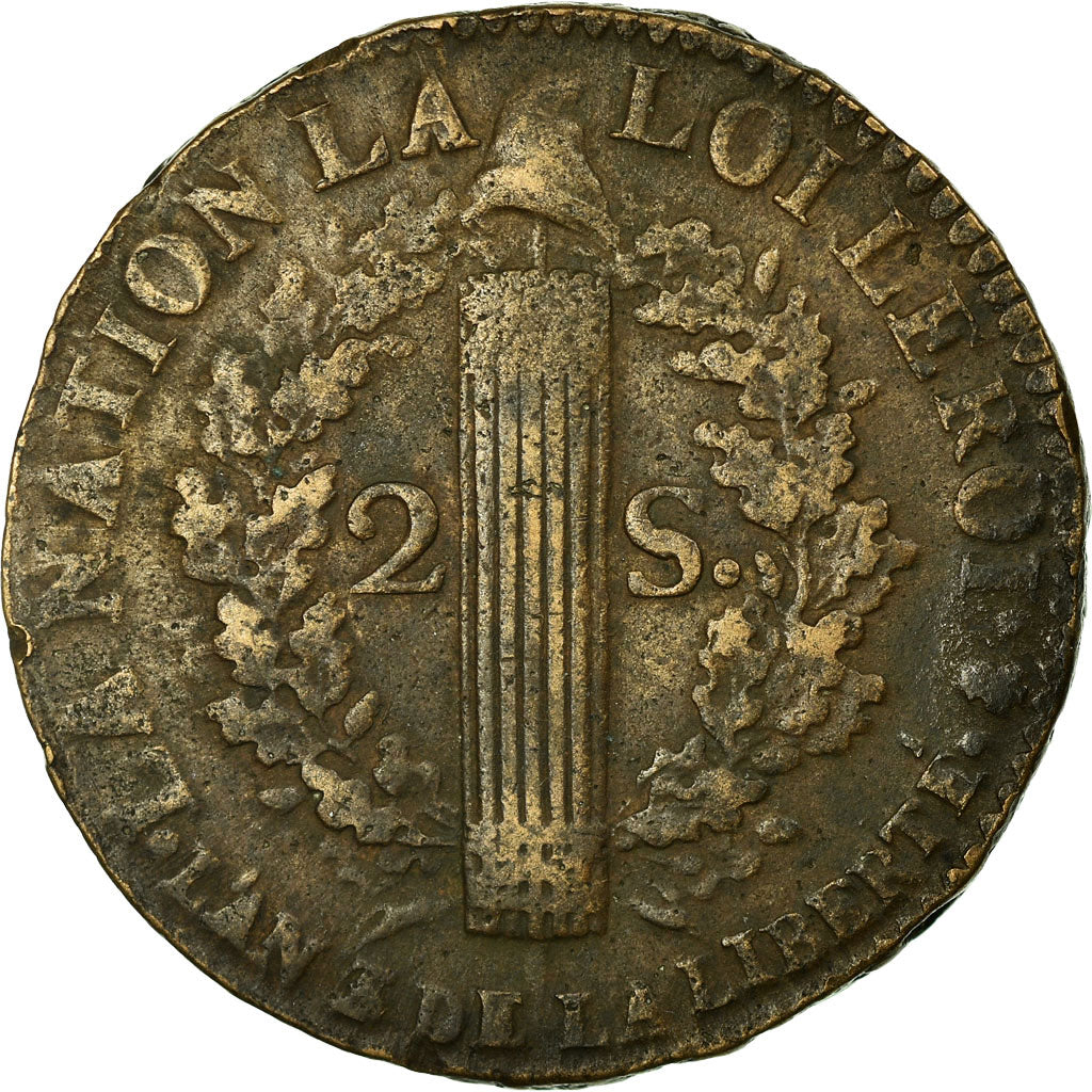 Coin, France, 2 sols françois, 2 Sols, 1791, Paris, AU(50-53), Bronze