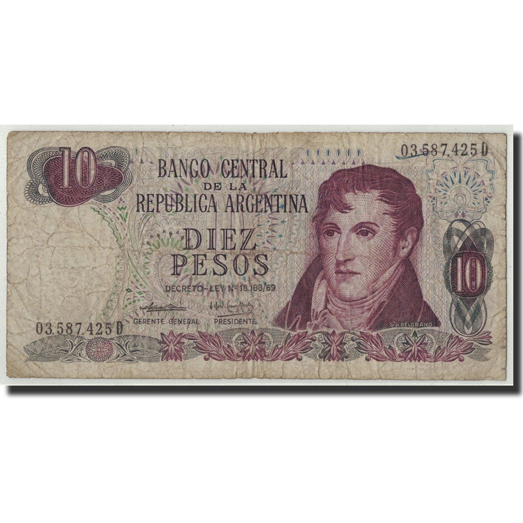 Banknote, Argentina, 10 Pesos, undated ( 1970-73), KM:289, VG(8-10)