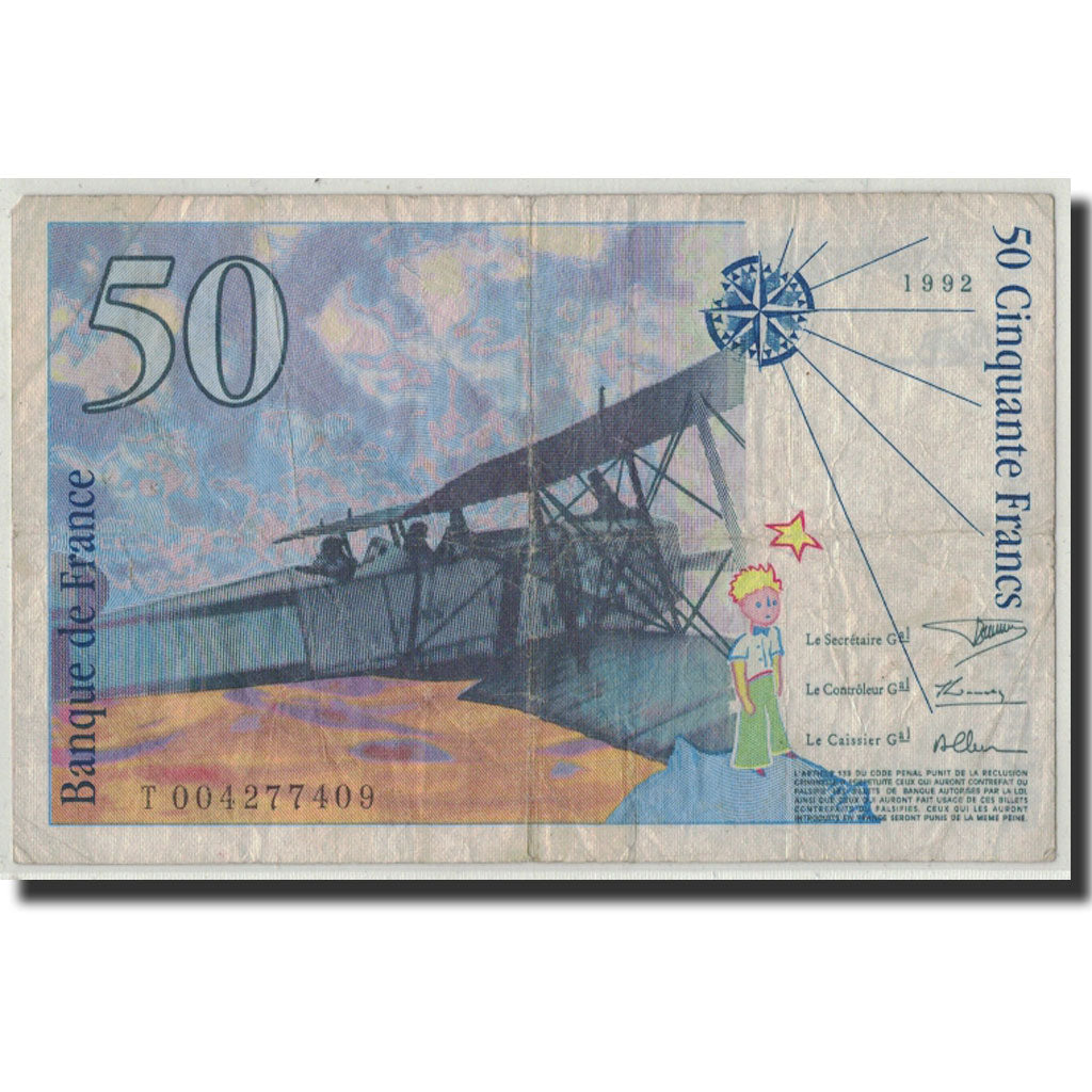 France, 50 Francs Saint-Exupery, 1992, KM:157a, Fayette:72.1b, F(12-15)
