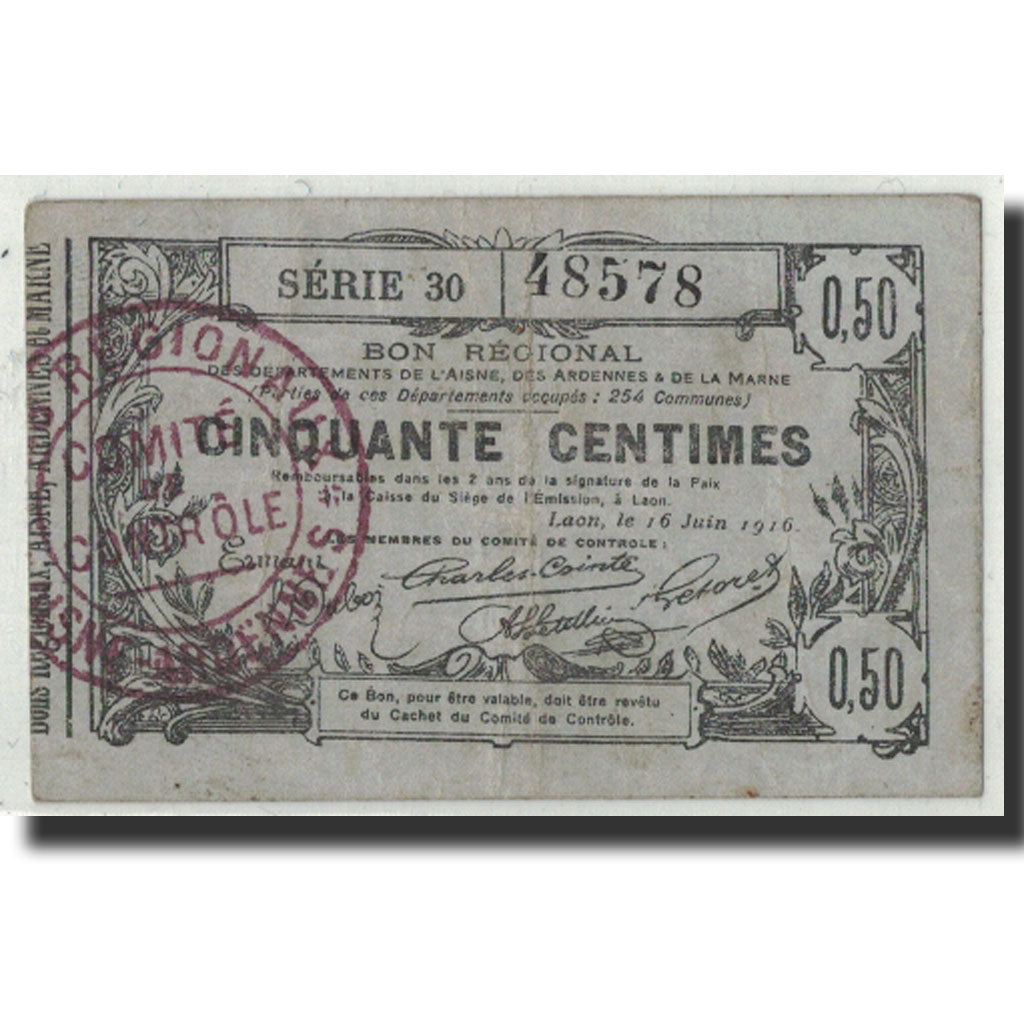 France, Laon, 50 Centimes, 1916, EF(40-45), Pirot:02-1308