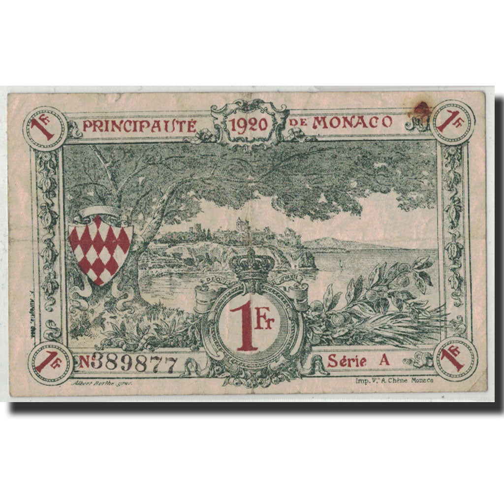 Monaco, 1 Franc, 1920, 1920-03-20, KM:5, VF(20-25)