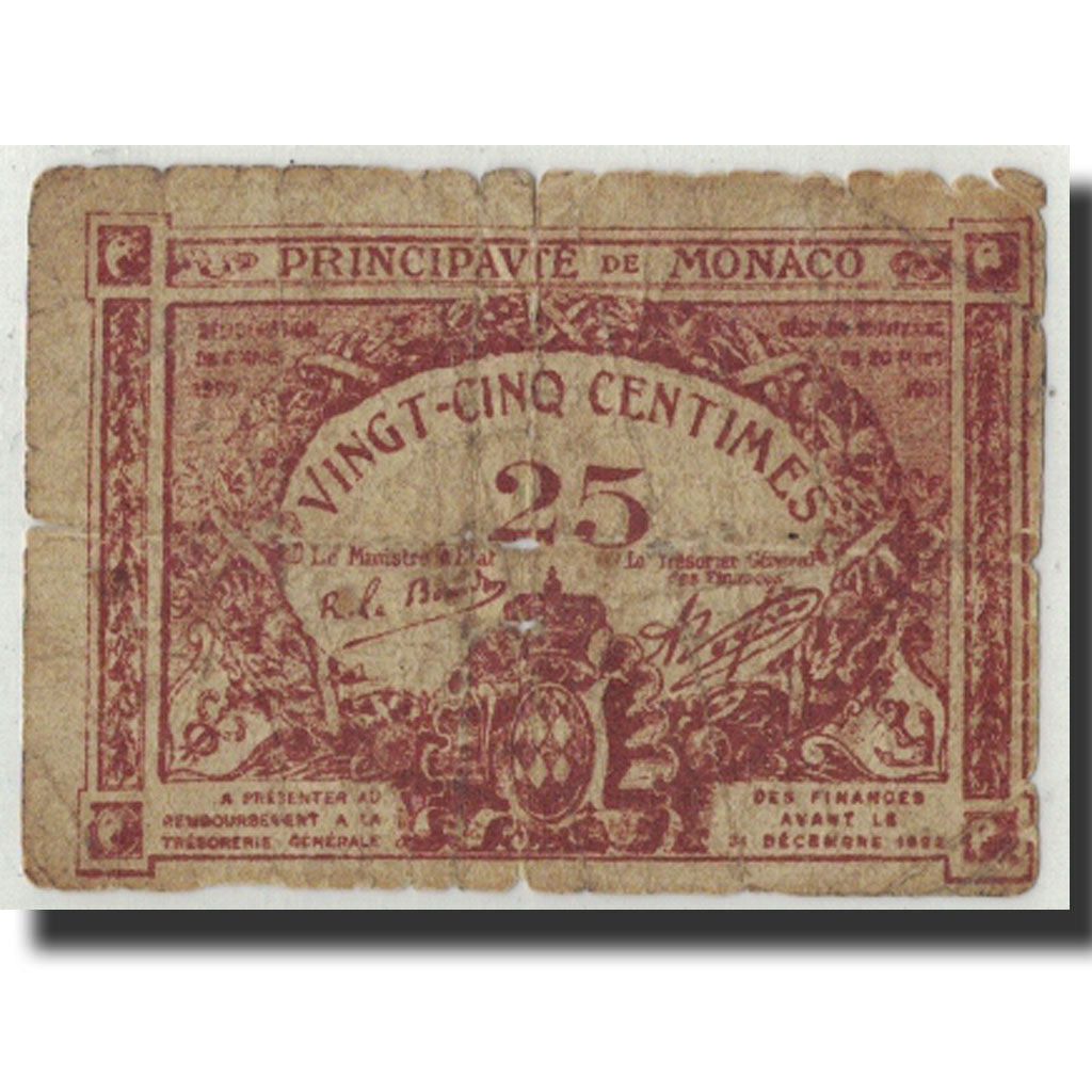 Monaco, 25 Centimes, 1920, 1920-03-20, KM:1a, VG(8-10)