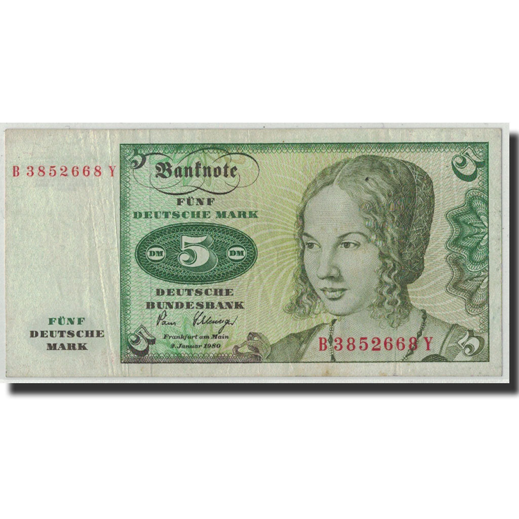 Banconote, GERMANIA - REPUBBLICA FEDERALE, 5 Deutsche Mark, 1980, KM:30b