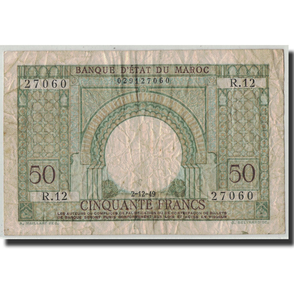 Banknote, Morocco, 50 Francs, 1949, 1949-12-02, KM:44, VF(30-35)