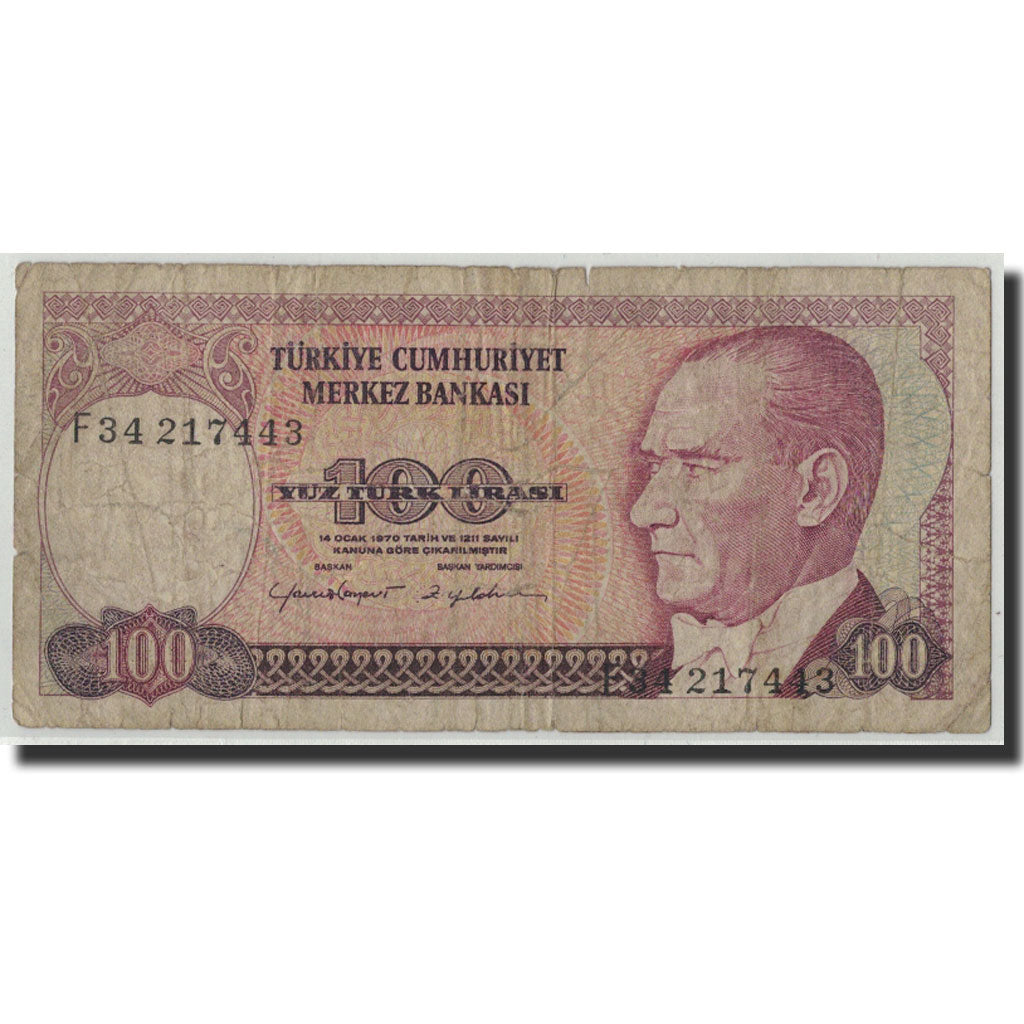 Banknote, Turkey, 100 Lira, L.1970, KM:194b, VG(8-10)