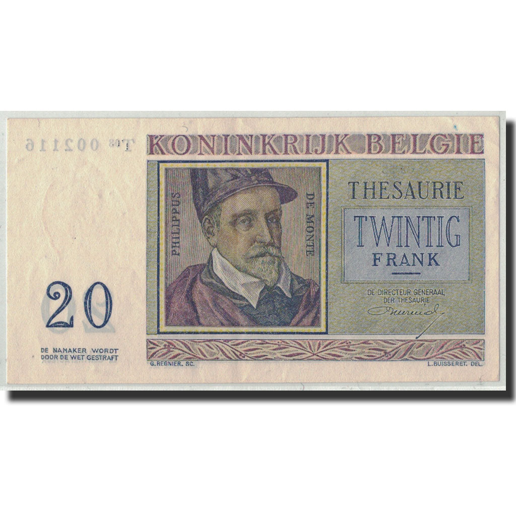 Banknote, Belgium, 20 Francs, 1956, 1956-04-03, KM:132b, AU(55-58)