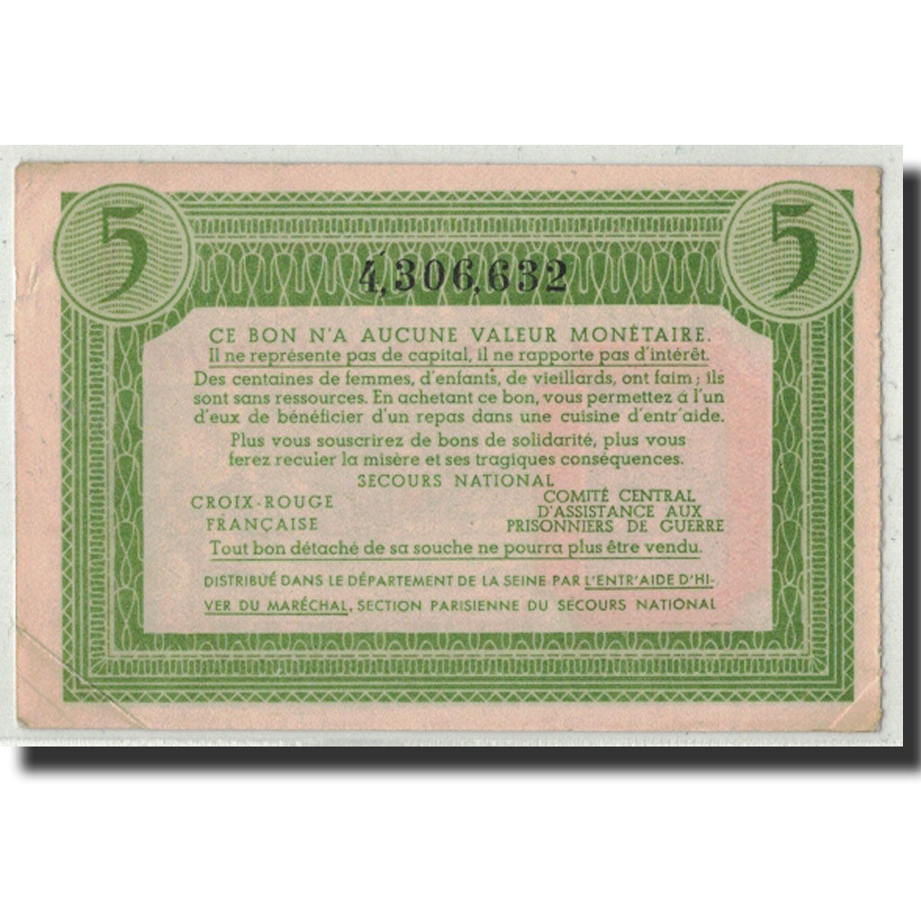 Banknote, 5 Francs, Undated (1941), France, AU(55-58), Seine