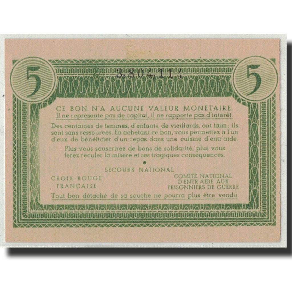 Billet, France, Comité National, 5 Francs, Undated (1941-44), SPL
