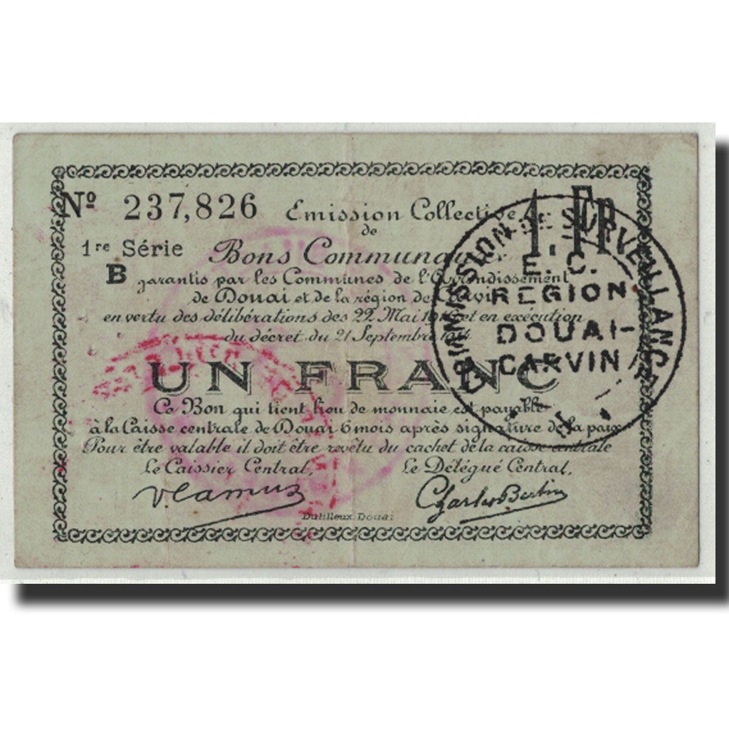 France, Douai - Carvin, 1 Franc, 1916, TTB, Pirot:59-740