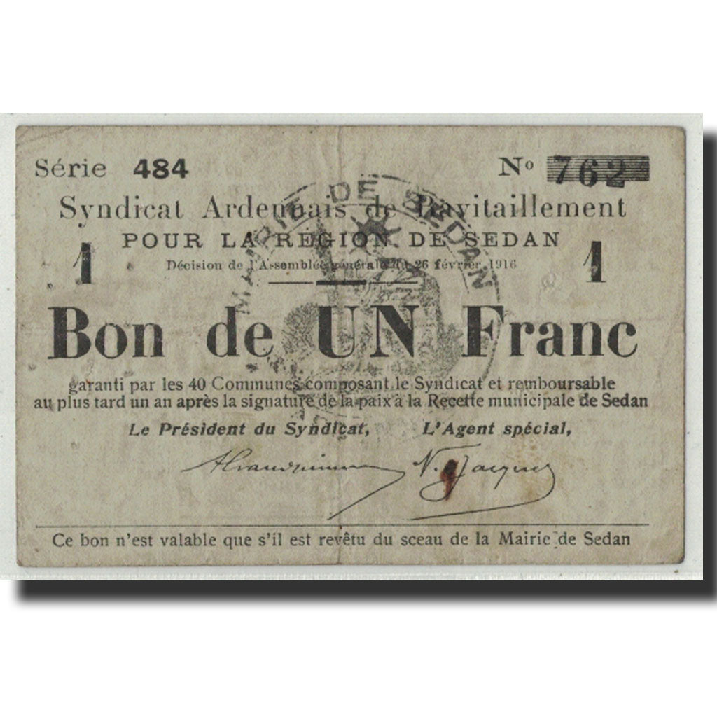 Biljet, Pirot:08-283, 1 Franc, 1916, Frankrijk, TB, Sedan