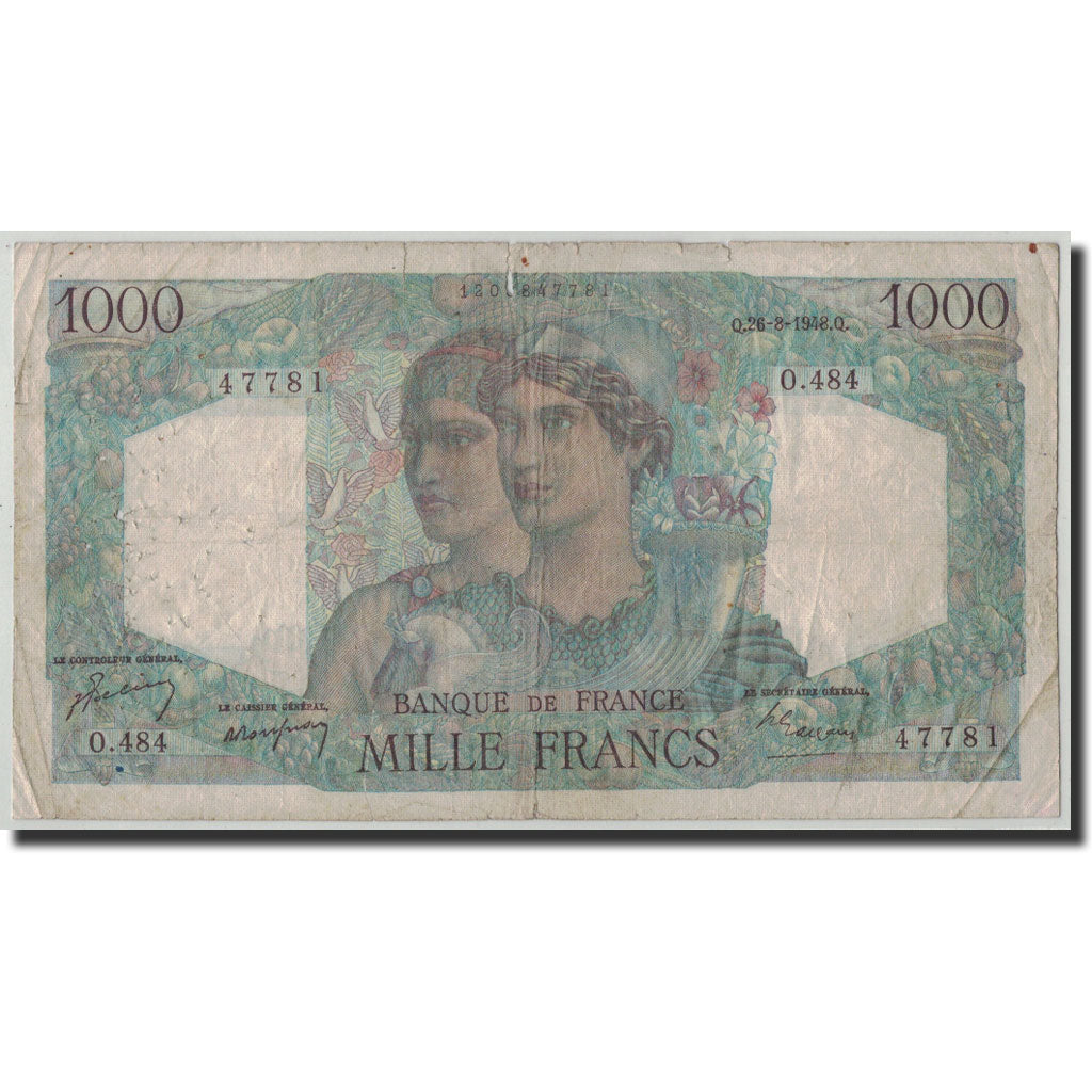 Banknote, France, 1000 Francs, 1 000 F 1945-1950 ''Minerve et Hercule'', 1948