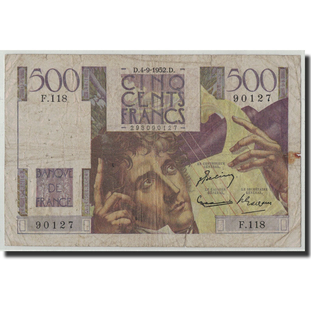 France, 500 Francs Chateaubriand, KM:129c, Fay:34.10, 1952-09-04, VG(8-10)