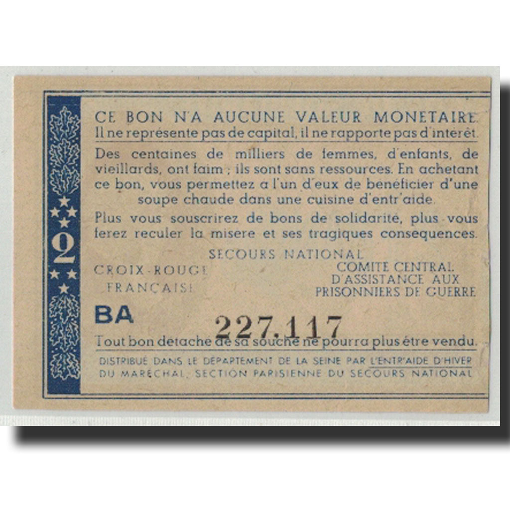 Frankreich, Bon de Solidarité de 2 Francs, UNZ-