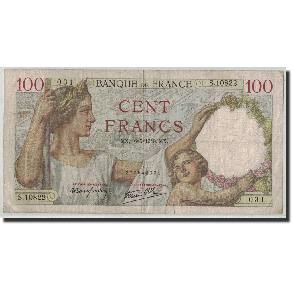 Billete, Francia, 100 Francs, 1940, 1940-05-16, BC+, Fayette:26.29, KM:94