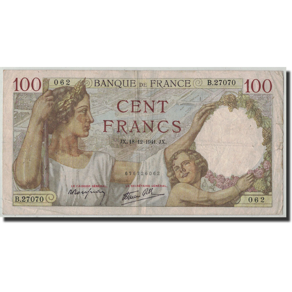 Biljet, Frankrijk, 100 Francs, 1941, 1941-12-18, TB+, Fayette:26.63, KM:94