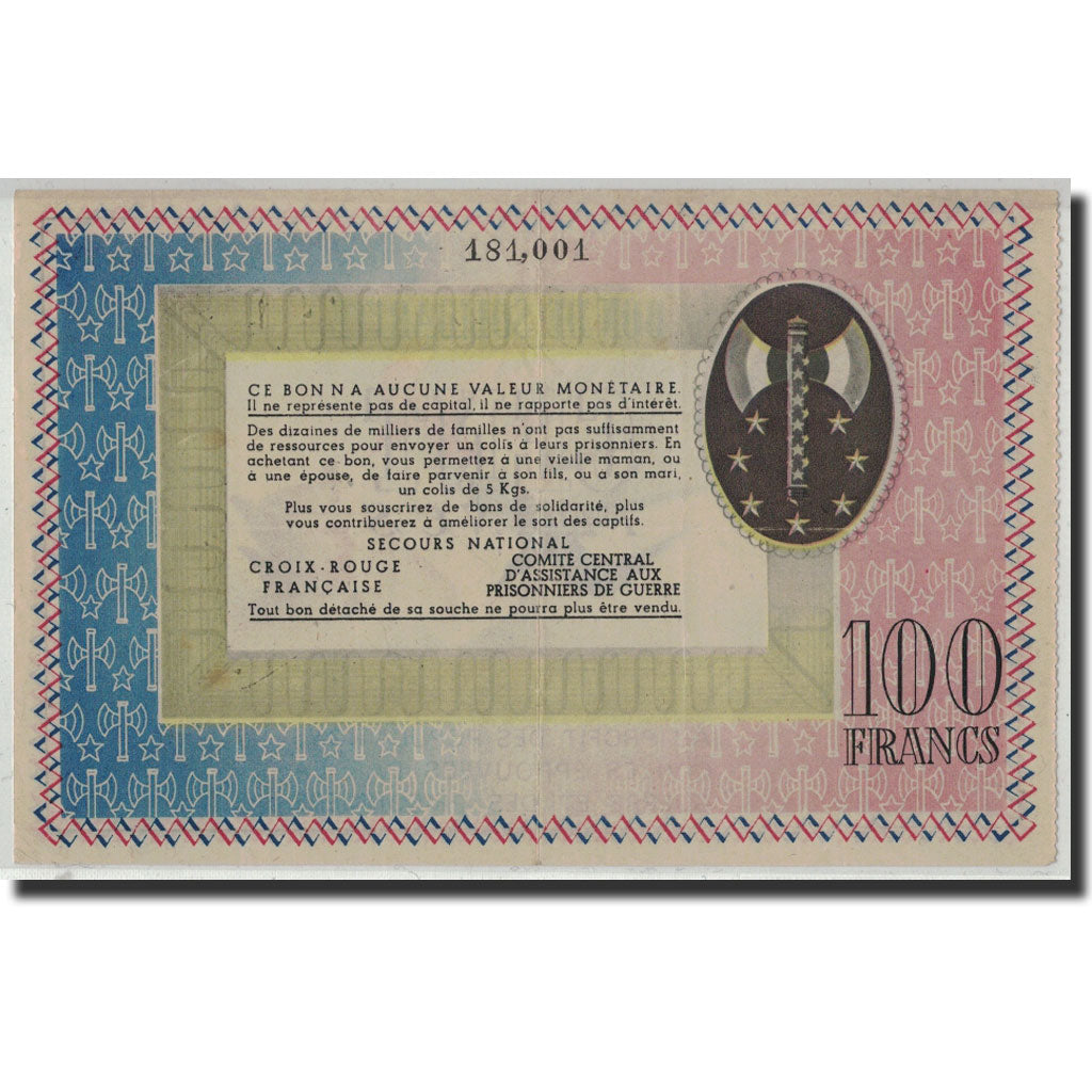 100 Francs, Undated (1941), France, AU(50-53), Secours National