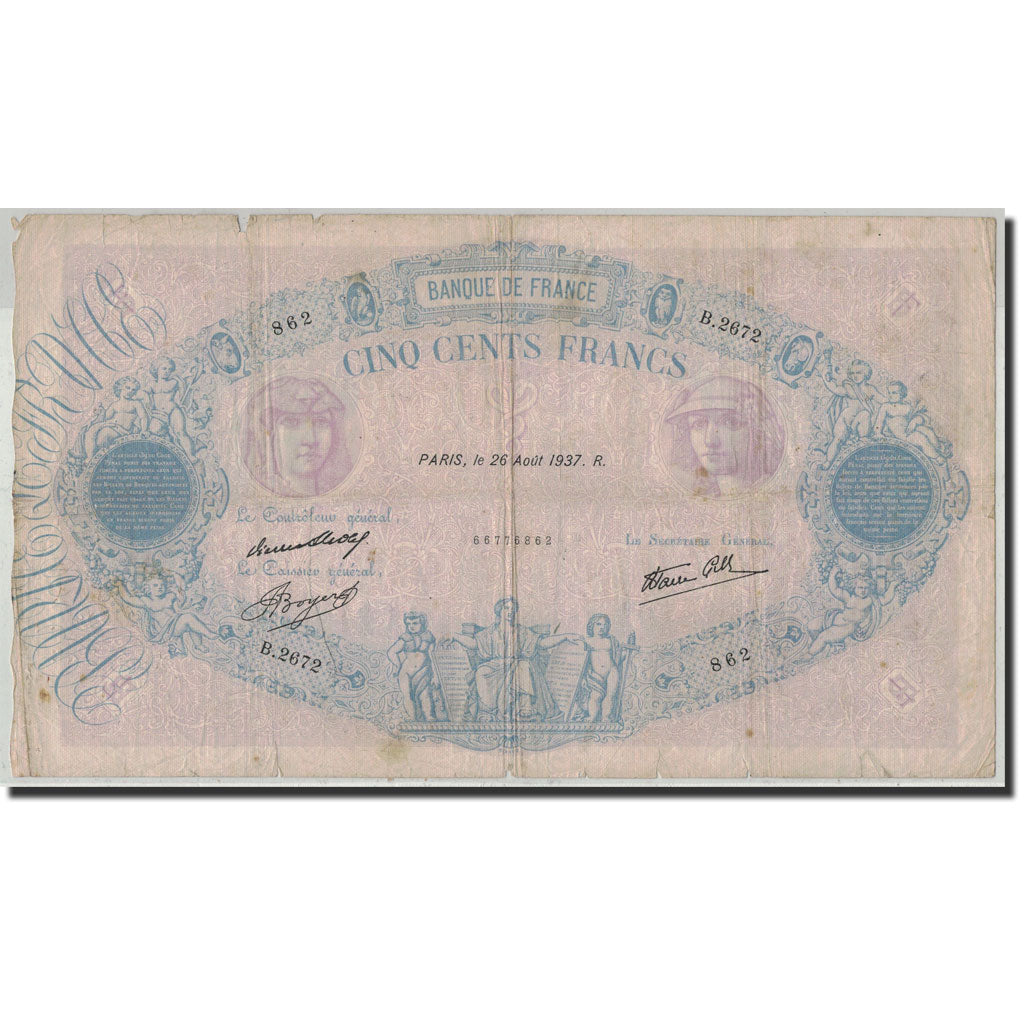 France, 500 Francs, 500 F 1888-1940 ''Bleu et Rose'', 1937, 1937-08-26