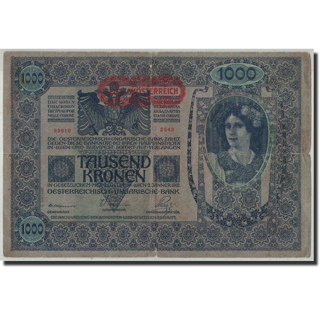 Banknote, Austria, 1000 Kronen, Undated (1919), 1902-01-02, KM:60, VF(20-25)