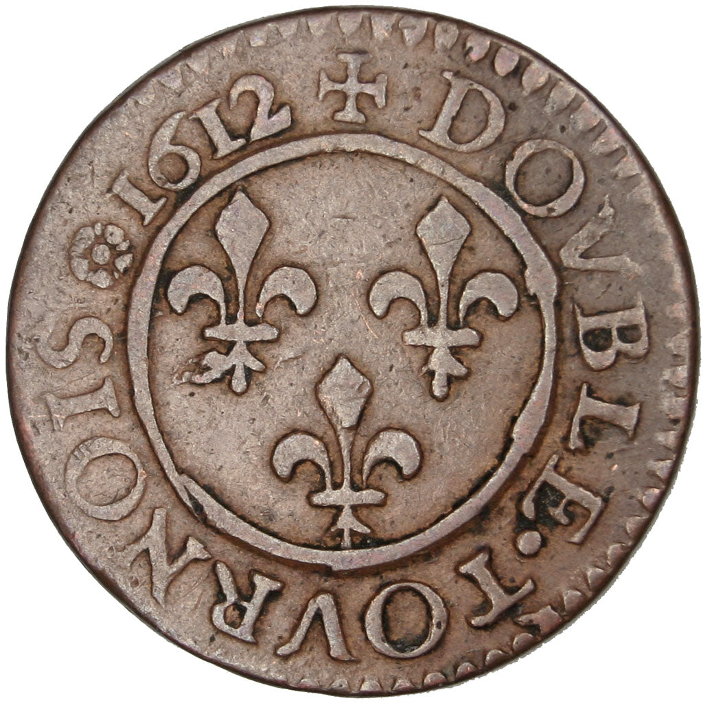 FRANCE, Double tournois, buste enfantin au col fraisé, Double Tournois, 1612, N.