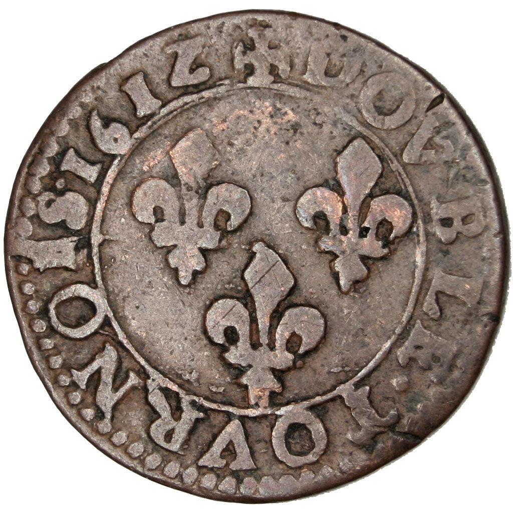 FRANCE, Double Tournois, 1612, Bordeaux, VF(30-35), Copper, CGKL #272, 3.29