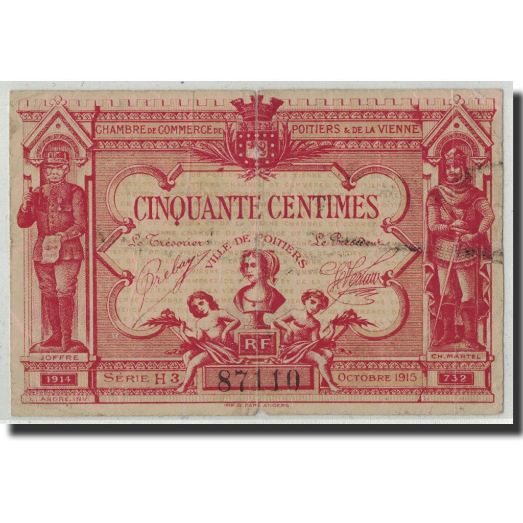Francia, Poitiers, 50 Centimes, 1920, MB, Pirot:101-11