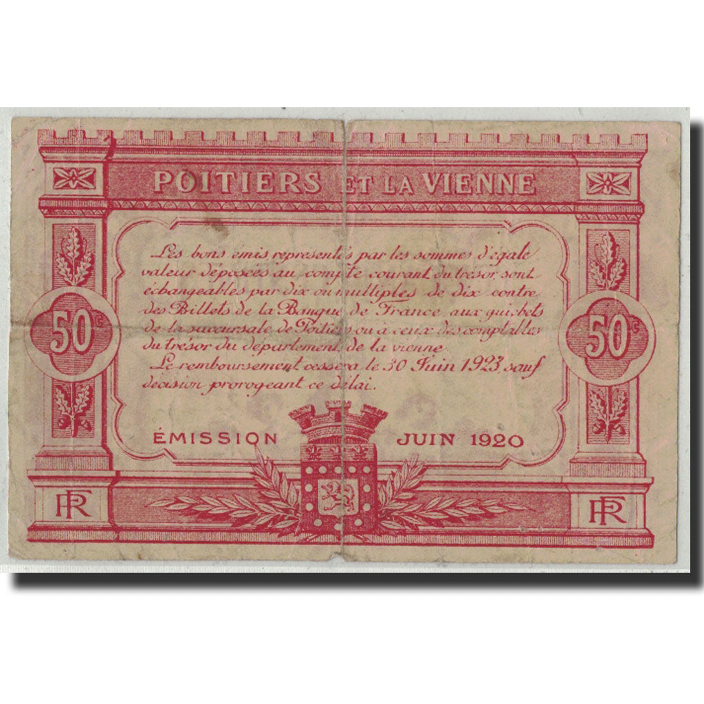 Francia, Poitiers, 50 Centimes, 1920, MB, Pirot:101-11