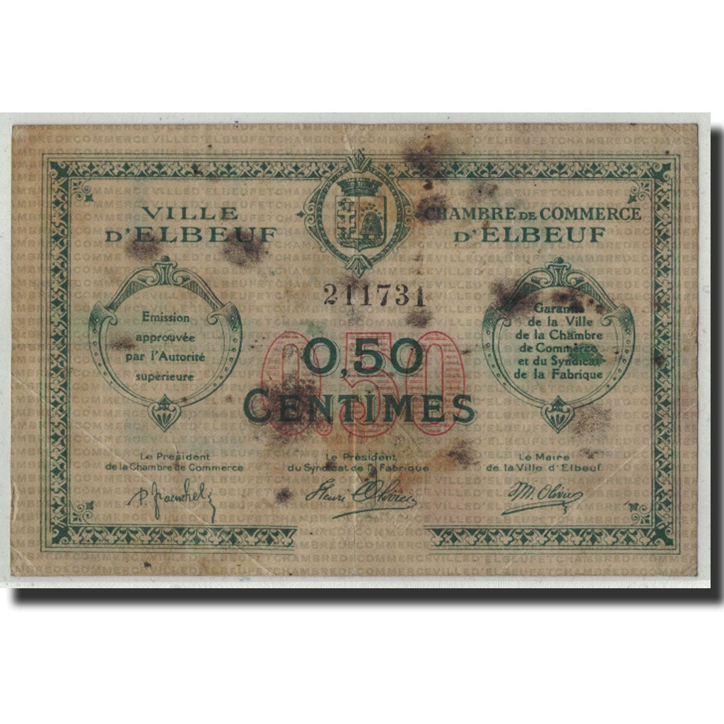 Pirot:55-4, 50 Centimes, Undated, France, VF(20-25), Elbeuf