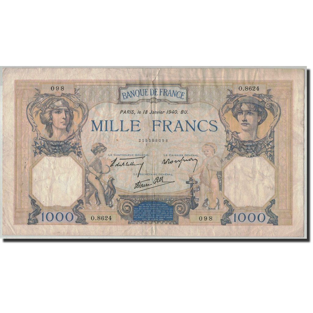 Frankreich, 1000 Francs, 1 000 F 1927-1940 ''Cérès et Mercure'', 1940