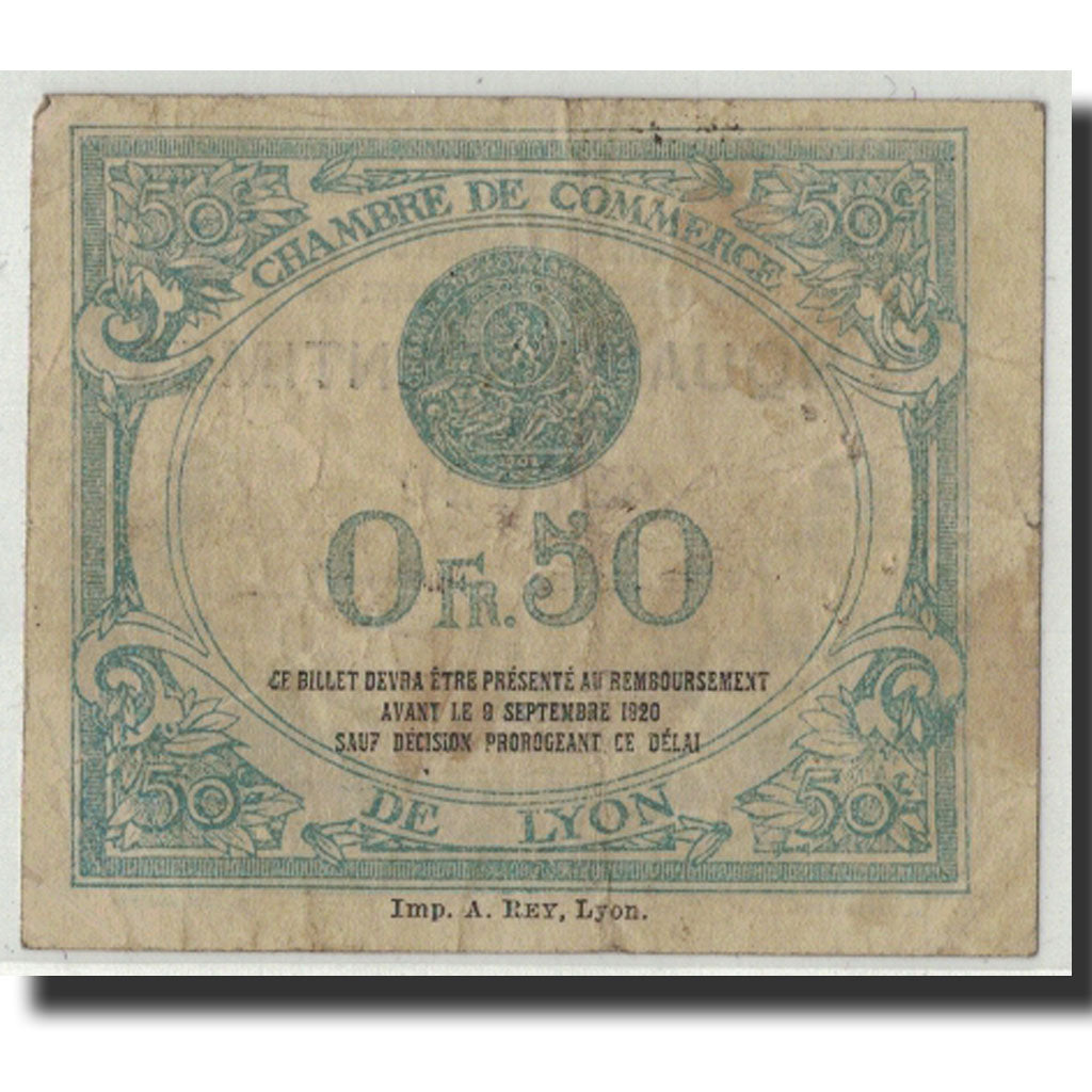 Pirot:77-5, 50 Centimes, 1915, France, VF(20-25), Lyon