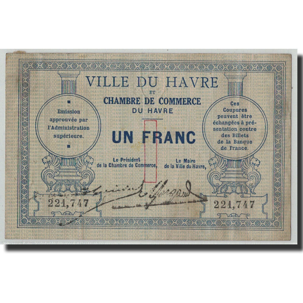 Pirot:68-4, 1 Franc, Undated (1914), France, VF(20-25), Le Havre