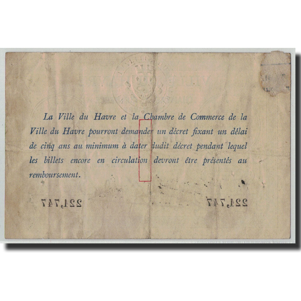 Pirot:68-4, 1 Franc, Undated (1914), France, VF(20-25), Le Havre