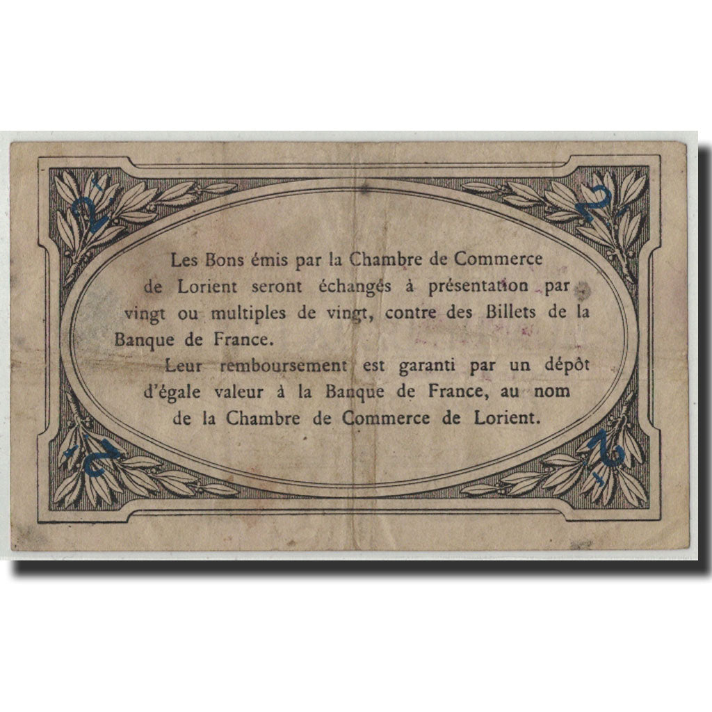 France, Lorient, 2 Francs, 1915, VF(20-25), Pirot:75-3