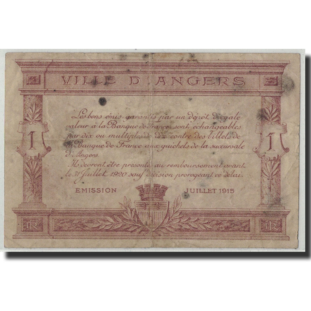 Pirot:8-1, MB, Angers, 1 Franc, 1915, Francia