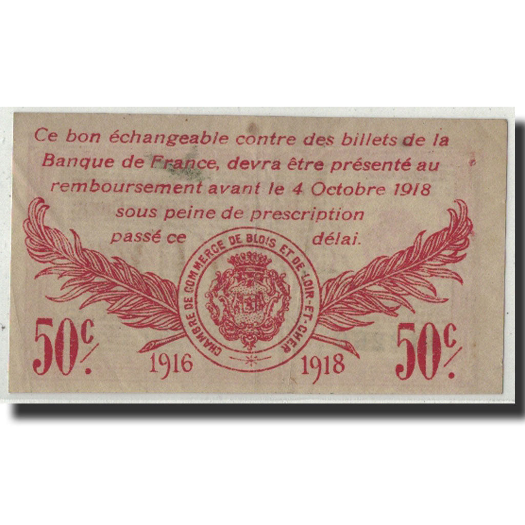 Pirot:28-5, 50 Centimes, 1916, France, AU(55-58), Blois