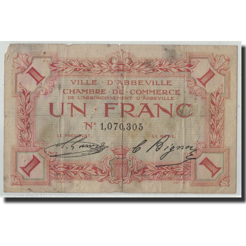 Pirot:1-3, 1 Franc, Undated, Frankrijk, B+, Abbeville