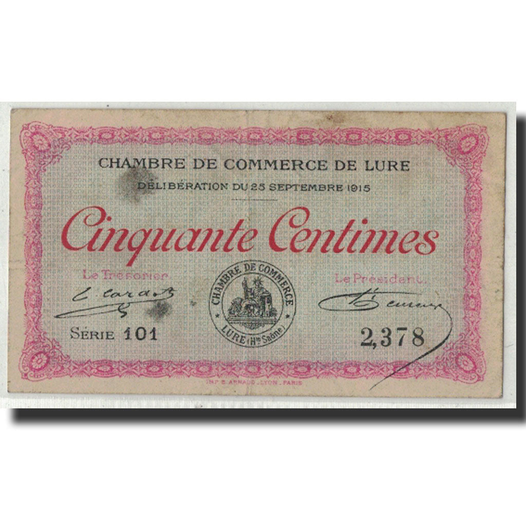 Pirot:76-1, 50 Centimes, 1915, France, VF(20-25), Lure