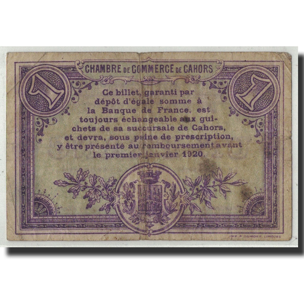 France, Cahors, 1 Franc, 1915, TB, Pirot:35-14