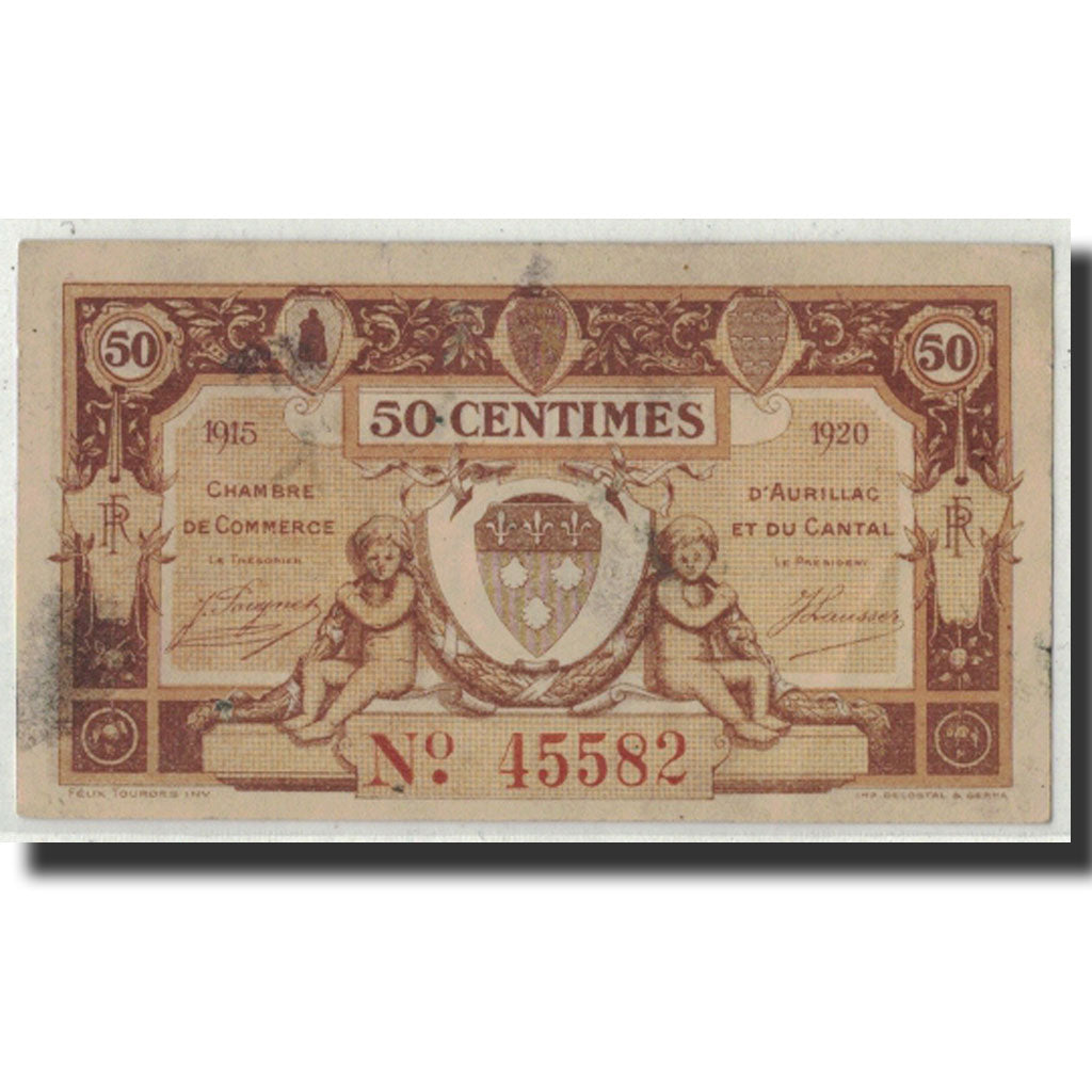 50 Centimes, Pirot:16-1, 1915-1920, Francia, MBC, Aurillac