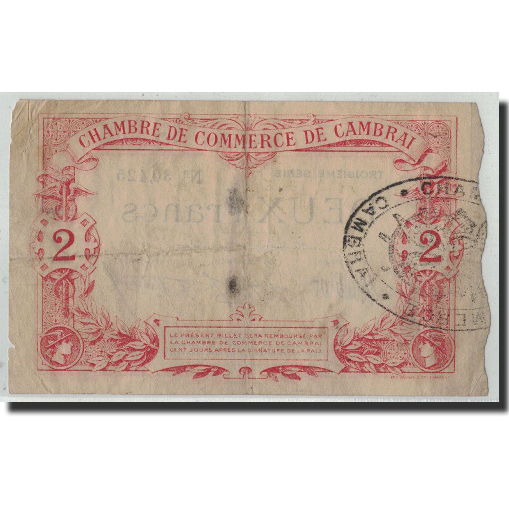 Pirot:37-22, 2 Francs, 1914, France, VF(20-25), Cambrai