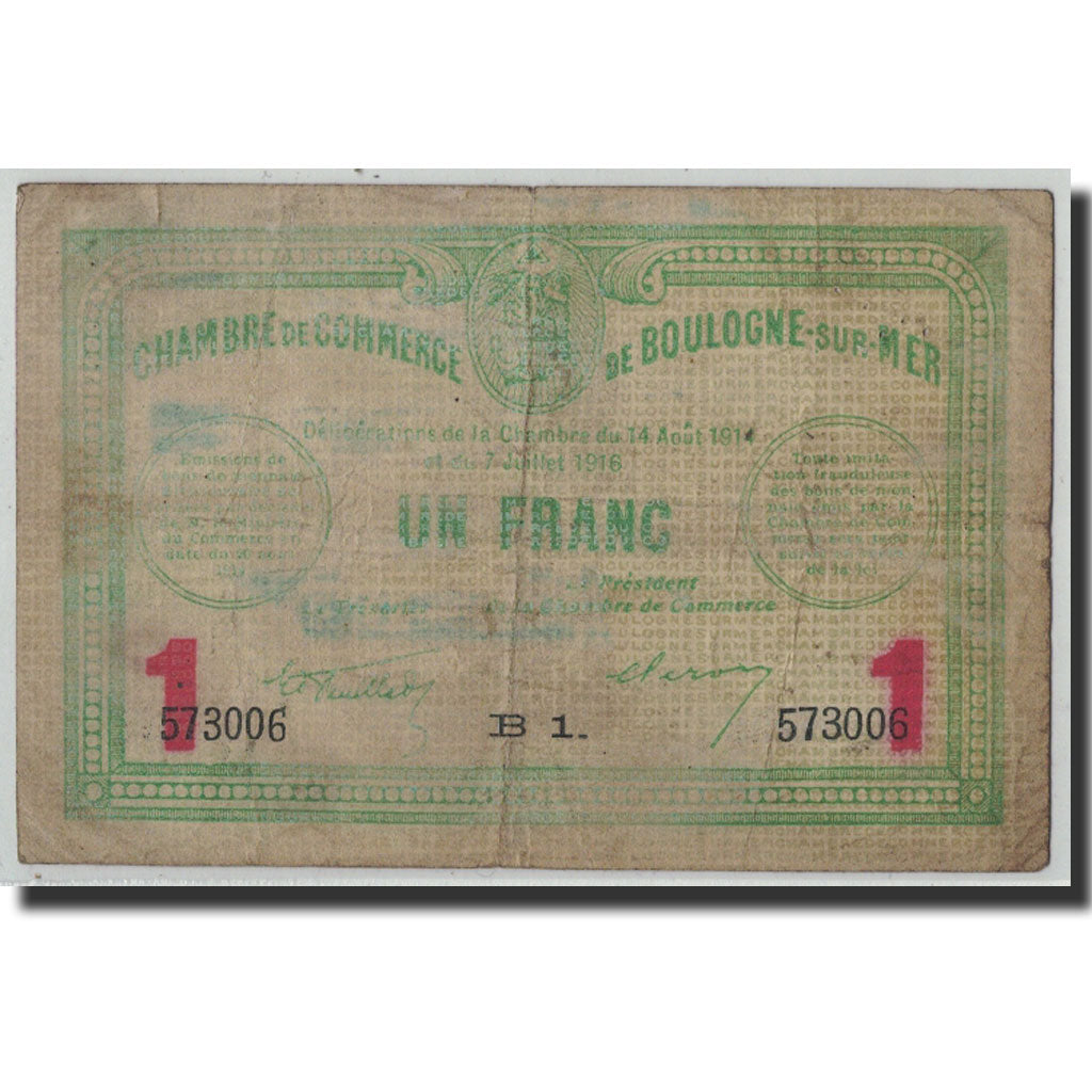 Pirot:31-15, 1 Franc, 1914, France, F(12-15), Boulogne-sur-Mer
