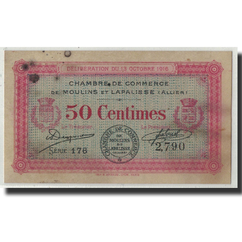 50 Centimes, Pirot:86-7, 1916, Francia, EBC, Moulins et Lapalisse