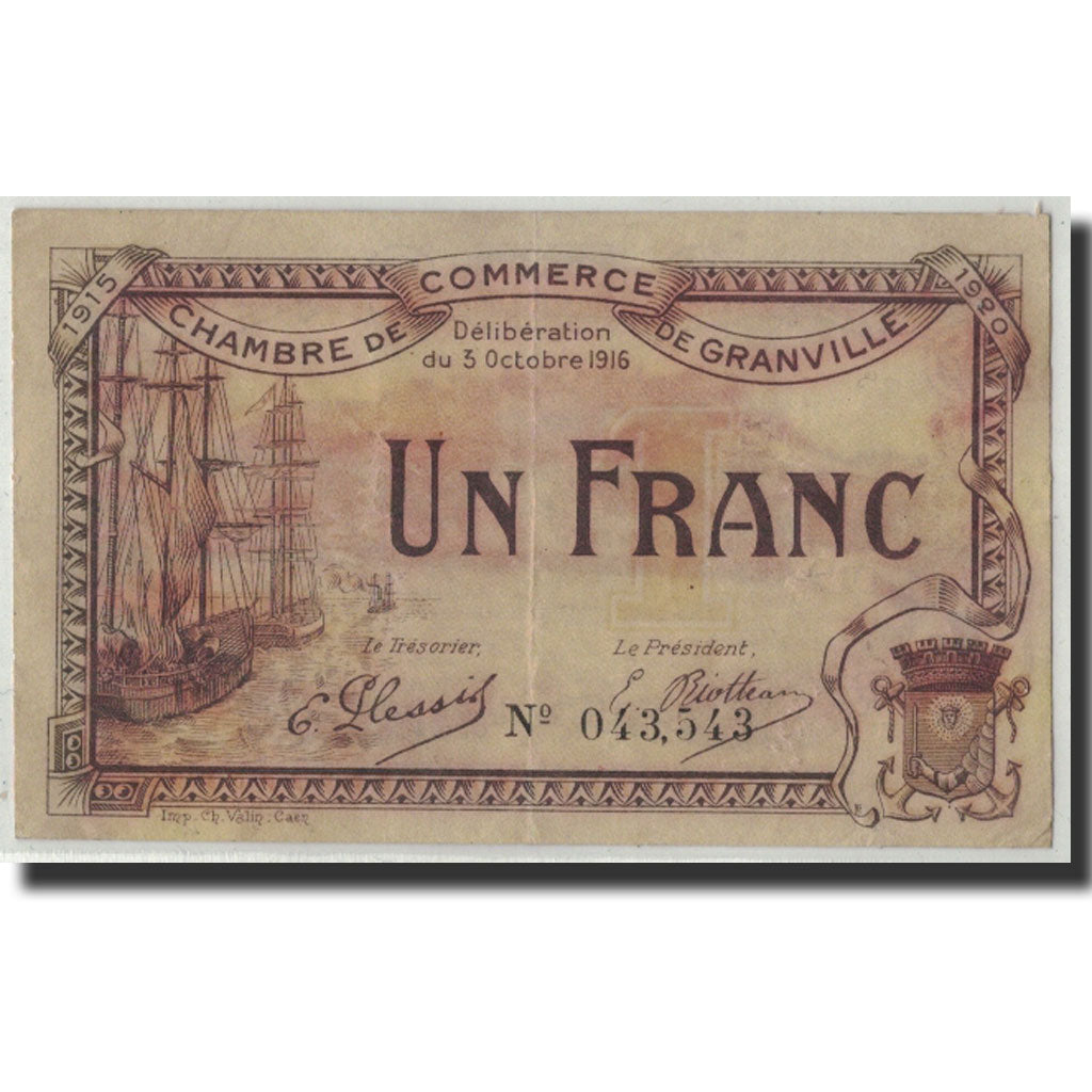 Pirot:60-9, MB, Granville, 1 Franc, 1916, Francia