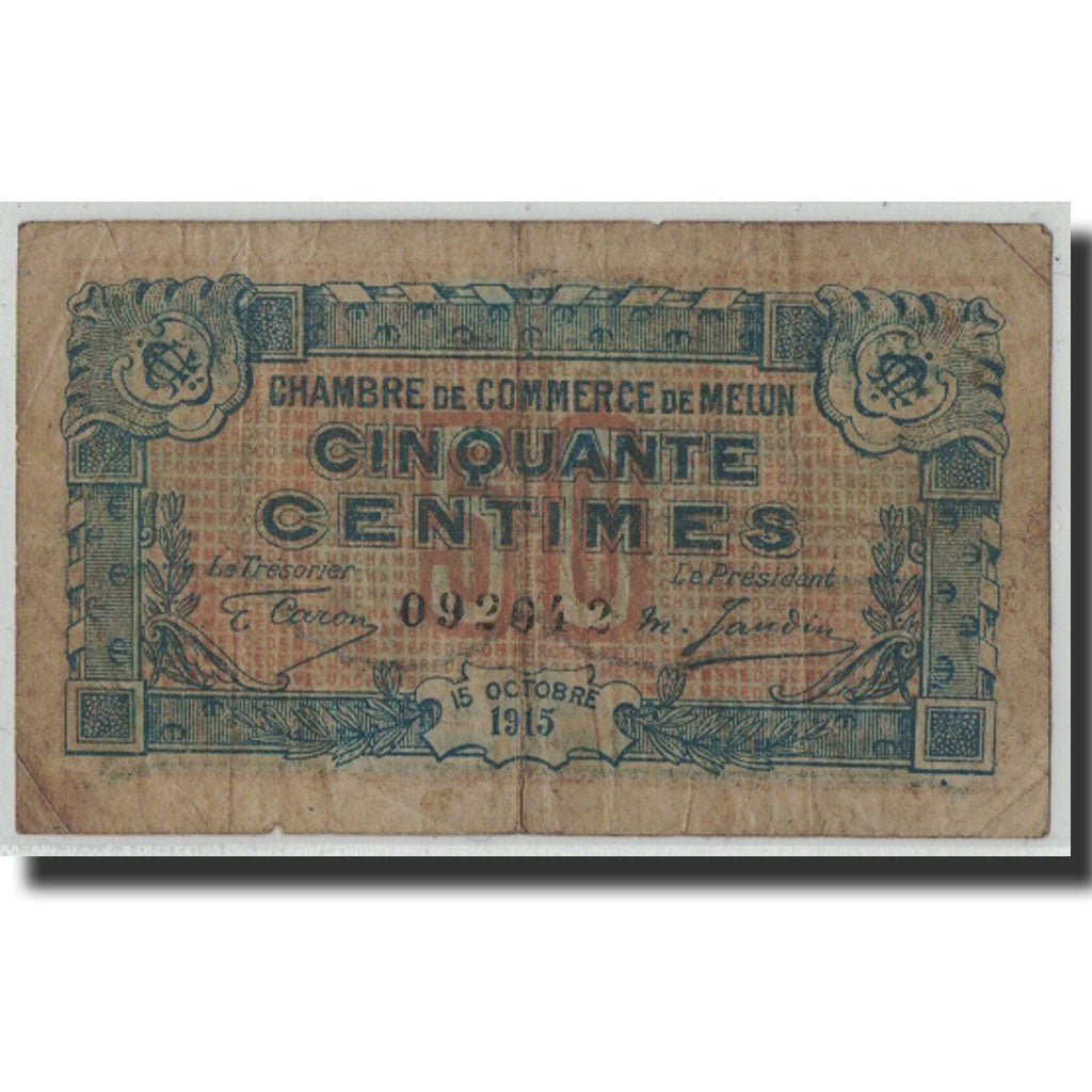 Pirot:80-1, 50 Centimes, 1915, France, VF(20-25), Melun