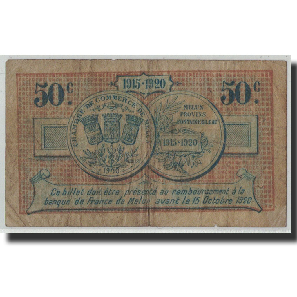 Pirot:80-1, 50 Centimes, 1915, France, VF(20-25), Melun