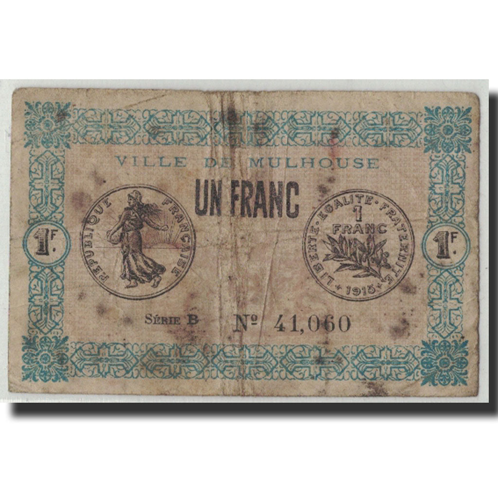 Pirot:132-2, 1 Franc, 1918, France, F(12-15), Mulhouse